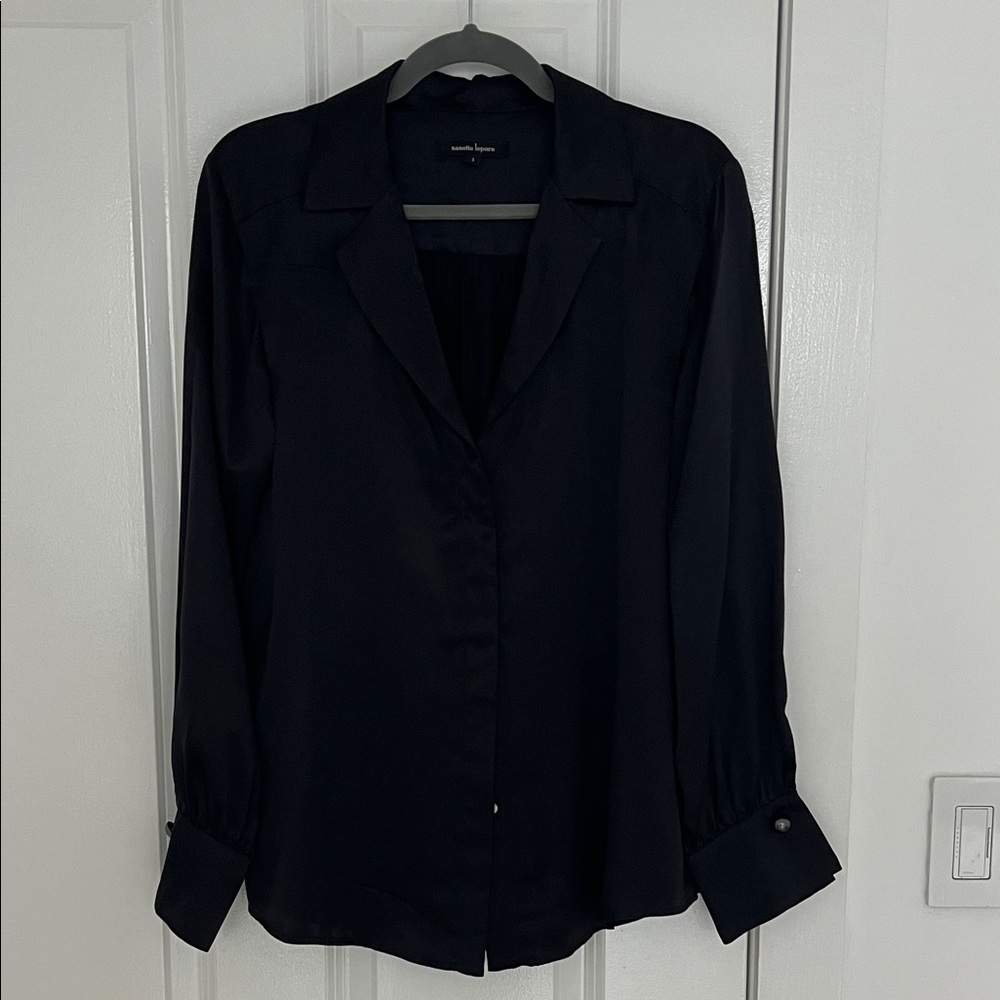 Nanette Lepore 100% Silk Black Button Down Shirt